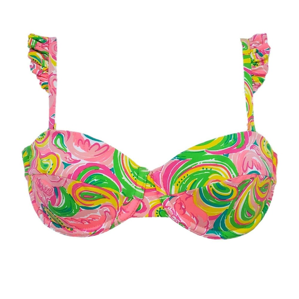 Lilly Pulitzer Bikini Top Size XS Bathing Suit Top with Ruffles Neon Paisley